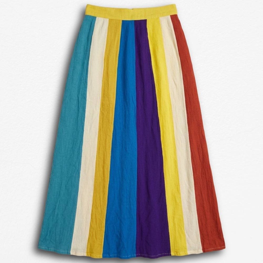 Rocks & Indigo Womens Multicolor Vertical Stripe Maxi Skirt Medium Boho A-Line